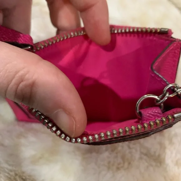 Worn once pink saffiano leather Coach ID wallet keychain holder (orig: $98) - Picture 4 of 5